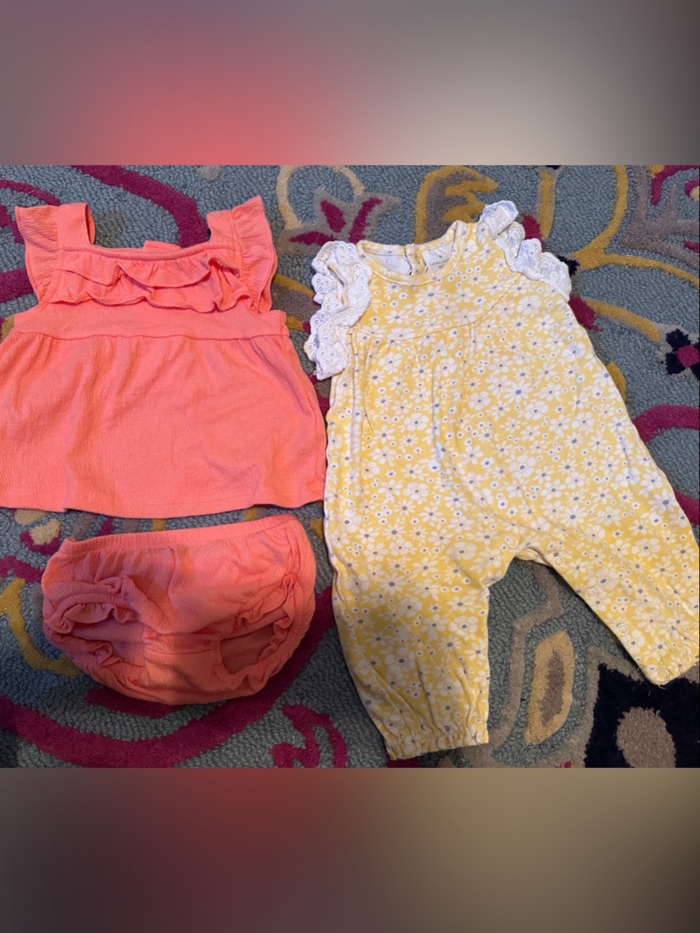Carter's Coral Tankini Set with Yellow Floral Romper